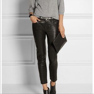 Frame Denim 'Le Garcon' Lamb Leather Cropped Pants Black Size 27